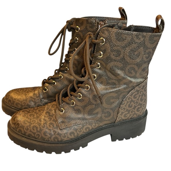 Guess Patterned Lace-Up Combat Boots - Picture 1 of 7